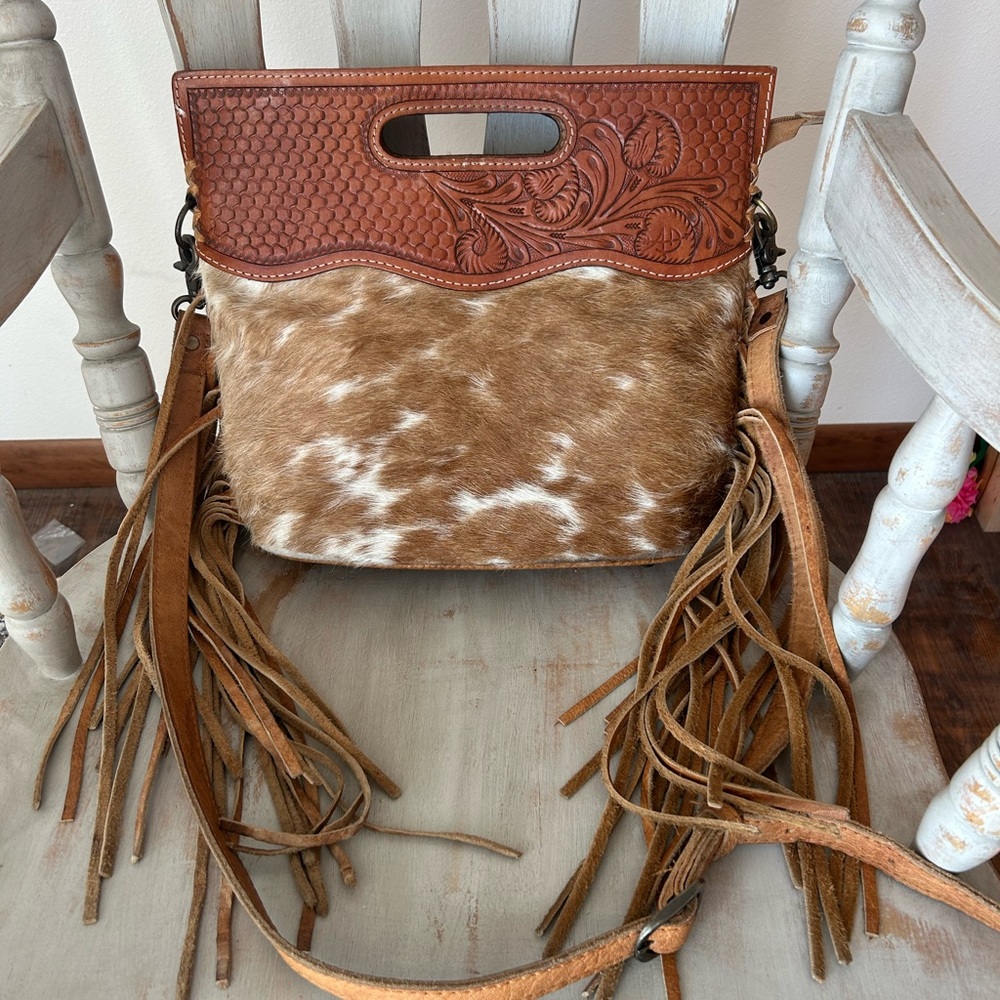 American Darling Brown and Tan Leather Fringe Shoulder Bag
